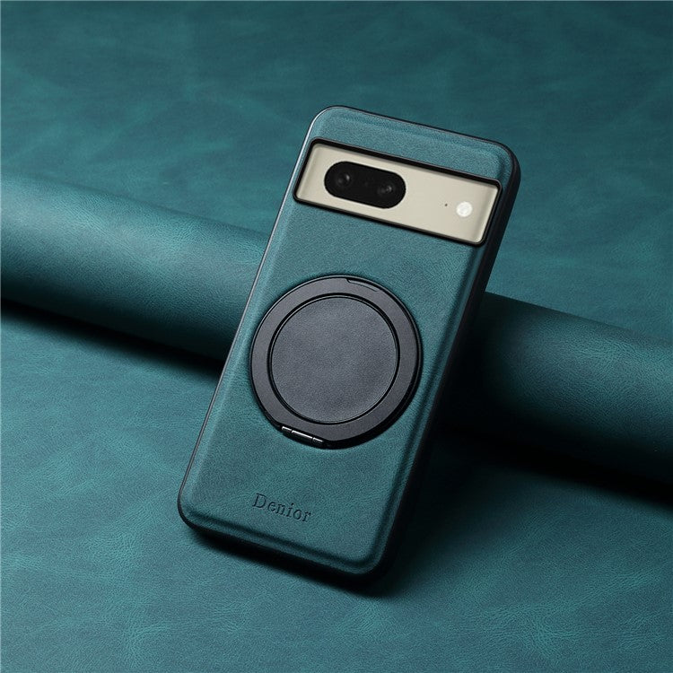 DENIOR A14 For Google Pixel 8 Magnetic Case Rotary Kickstand Leather PC TPU Phone Cover - Blue