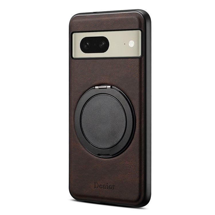 DENIOR A14 For Google Pixel 8 Magnetic Case Rotary Kickstand Leather PC TPU Phone Cover - Brown