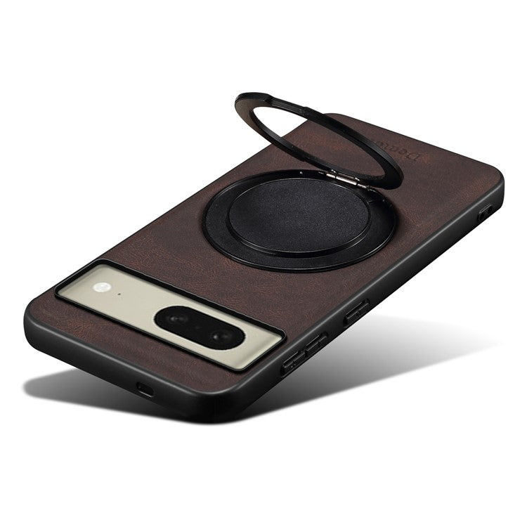 DENIOR A14 For Google Pixel 8 Magnetic Case Rotary Kickstand Leather PC TPU Phone Cover - Brown
