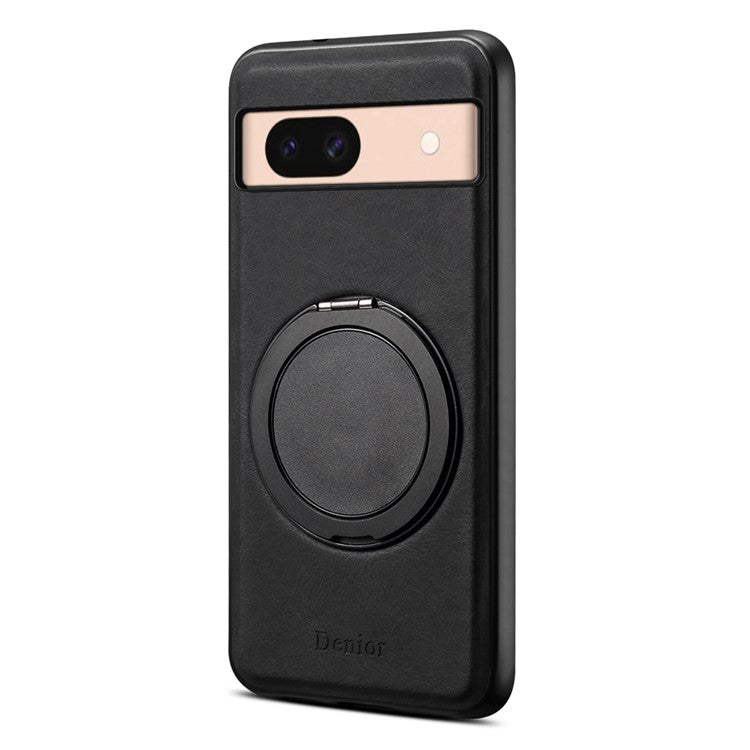 DENIOR A14 For Google Pixel 8a Magnetic Case Rotary Kickstand Leather PC TPU Phone Cover - Black