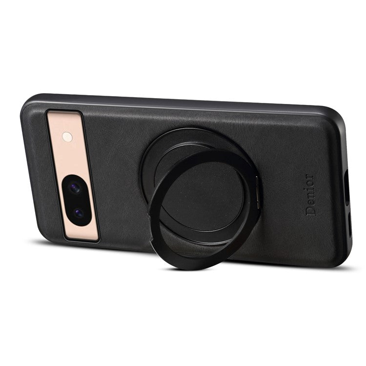 DENIOR A14 For Google Pixel 8a Magnetic Case Rotary Kickstand Leather PC TPU Phone Cover - Black