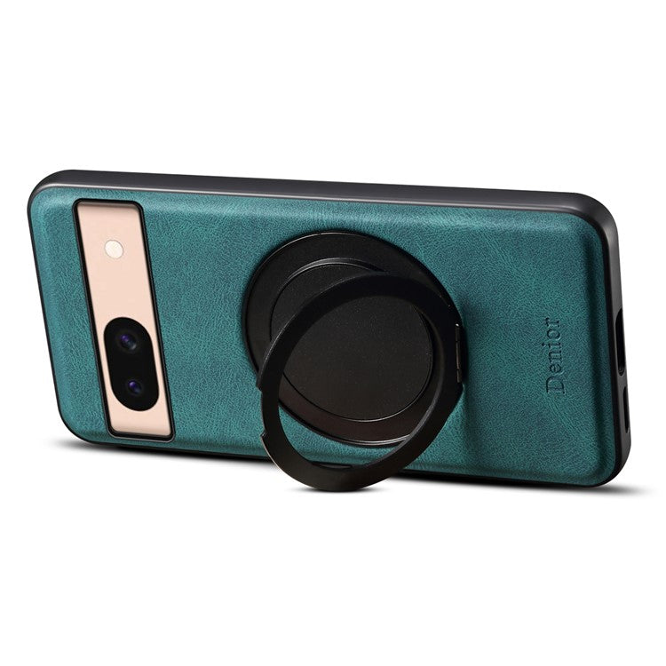 DENIOR A14 For Google Pixel 8a Magnetic Case Rotary Kickstand Leather PC TPU Phone Cover - Blue