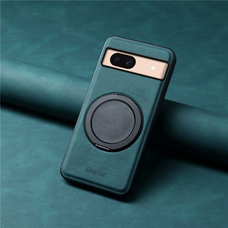 DENIOR A14 For Google Pixel 8a Magnetic Case Rotary Kickstand Leather PC TPU Phone Cover - Blue