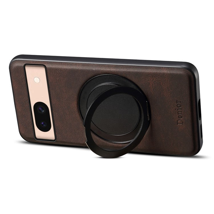 DENIOR A14 For Google Pixel 8a Magnetic Case Rotary Kickstand Leather PC TPU Phone Cover - Brown