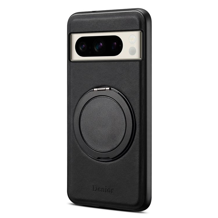 DENIOR A14 For Google Pixel 8 Pro Magnetic Case Rotary Kickstand Leather PC TPU Phone Cover - Black
