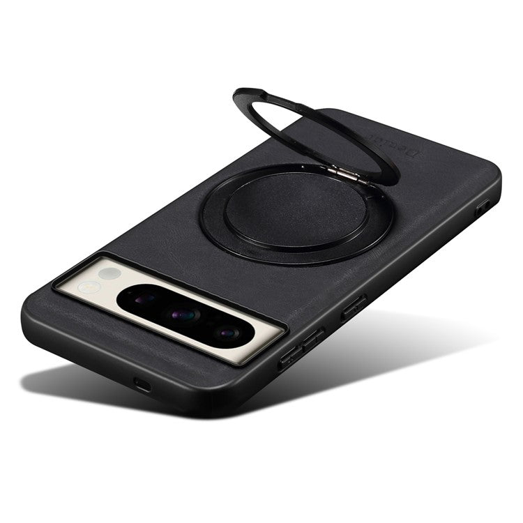 DENIOR A14 For Google Pixel 8 Pro Magnetic Case Rotary Kickstand Leather PC TPU Phone Cover - Black