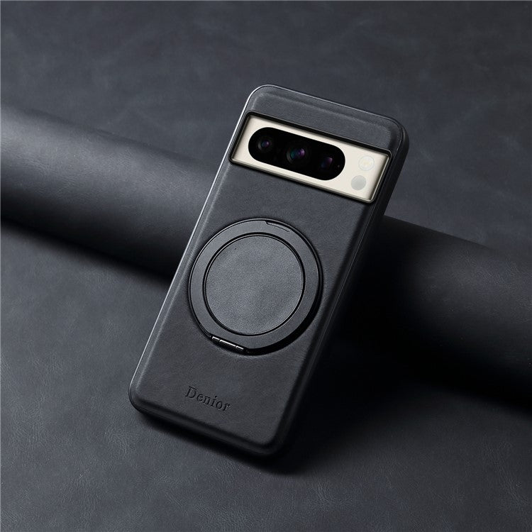 DENIOR A14 For Google Pixel 8 Pro Magnetic Case Rotary Kickstand Leather PC TPU Phone Cover - Black