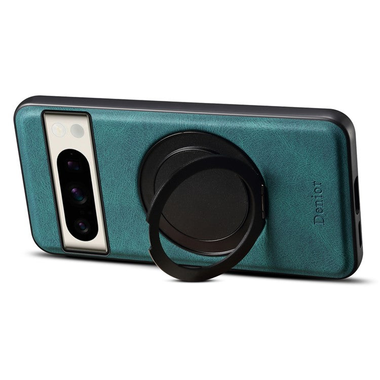 DENIOR A14 For Google Pixel 8 Pro Magnetic Case Rotary Kickstand Leather PC TPU Phone Cover - Blue