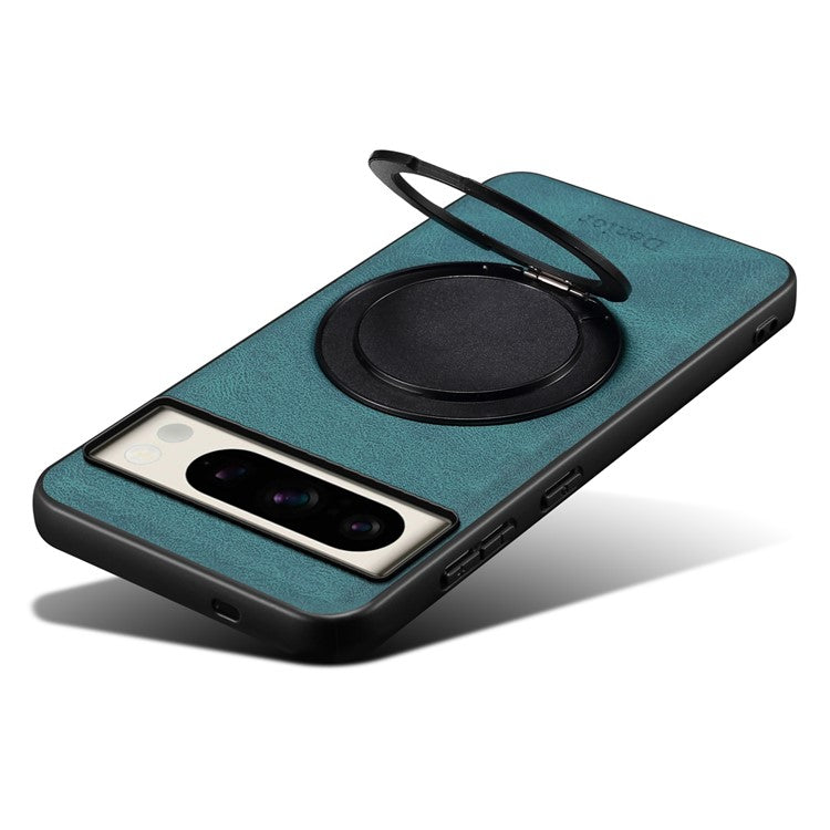 DENIOR A14 For Google Pixel 8 Pro Magnetic Case Rotary Kickstand Leather PC TPU Phone Cover - Blue