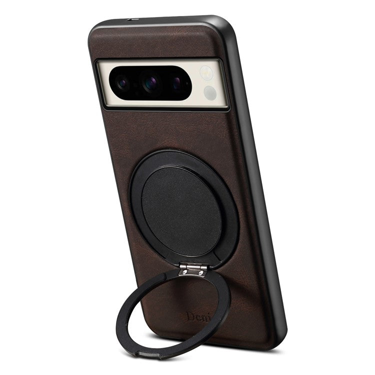 DENIOR A14 For Google Pixel 8 Pro Magnetic Case Rotary Kickstand Leather PC TPU Phone Cover - Brown