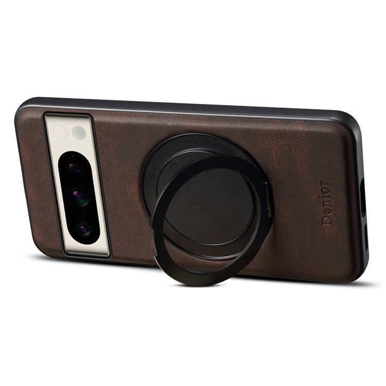DENIOR A14 For Google Pixel 8 Pro Magnetic Case Rotary Kickstand Leather PC TPU Phone Cover - Brown