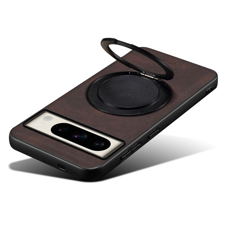 DENIOR A14 For Google Pixel 8 Pro Magnetic Case Rotary Kickstand Leather PC TPU Phone Cover - Brown
