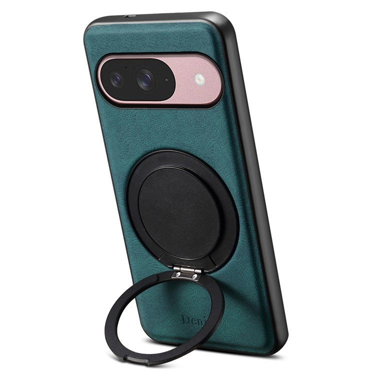 DENIOR A14 For Google Pixel 9 / Pixel 9 Pro Magnetic Case Rotary Kickstand Leather PC TPU Phone Cover - Blue