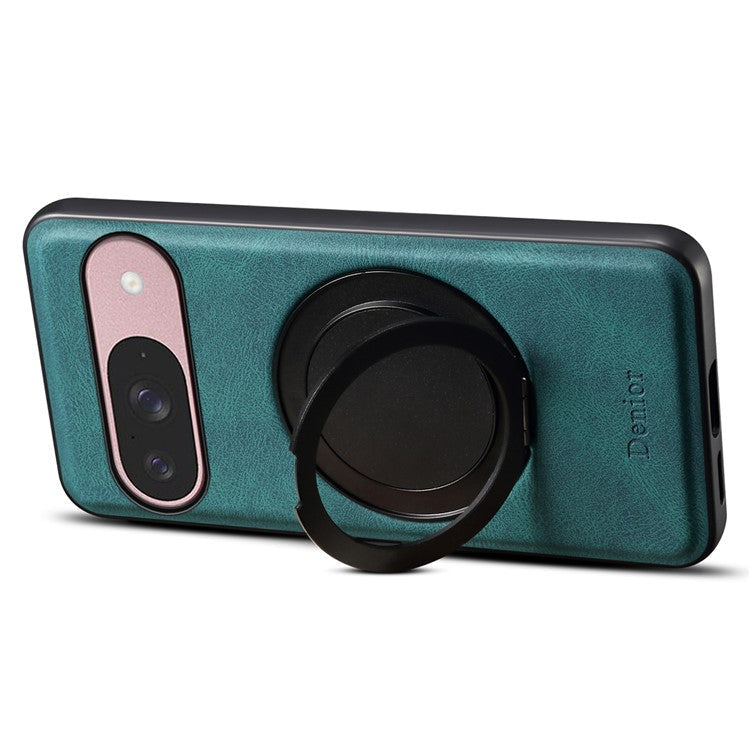 DENIOR A14 For Google Pixel 9 / Pixel 9 Pro Magnetic Case Rotary Kickstand Leather PC TPU Phone Cover - Blue