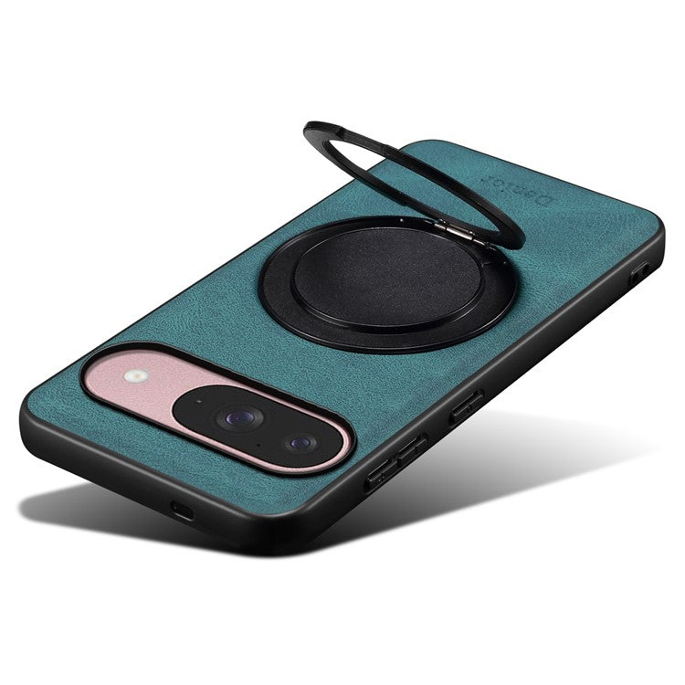 DENIOR A14 For Google Pixel 9 / Pixel 9 Pro Magnetic Case Rotary Kickstand Leather PC TPU Phone Cover - Blue