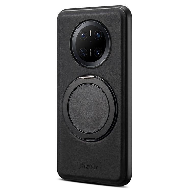 DENIOR A14 For Huawei Mate 70 Magnetic Case Rotary Kickstand Leather PC TPU Phone Cover - Black