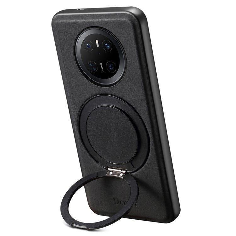 DENIOR A14 For Huawei Mate 70 Magnetic Case Rotary Kickstand Leather PC TPU Phone Cover - Black