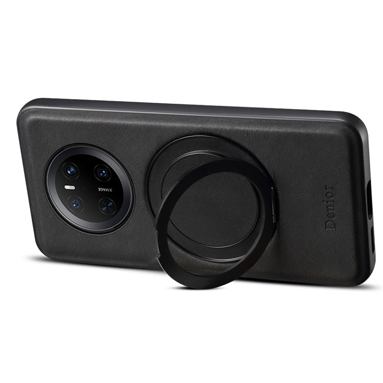 DENIOR A14 For Huawei Mate 70 Magnetic Case Rotary Kickstand Leather PC TPU Phone Cover - Black