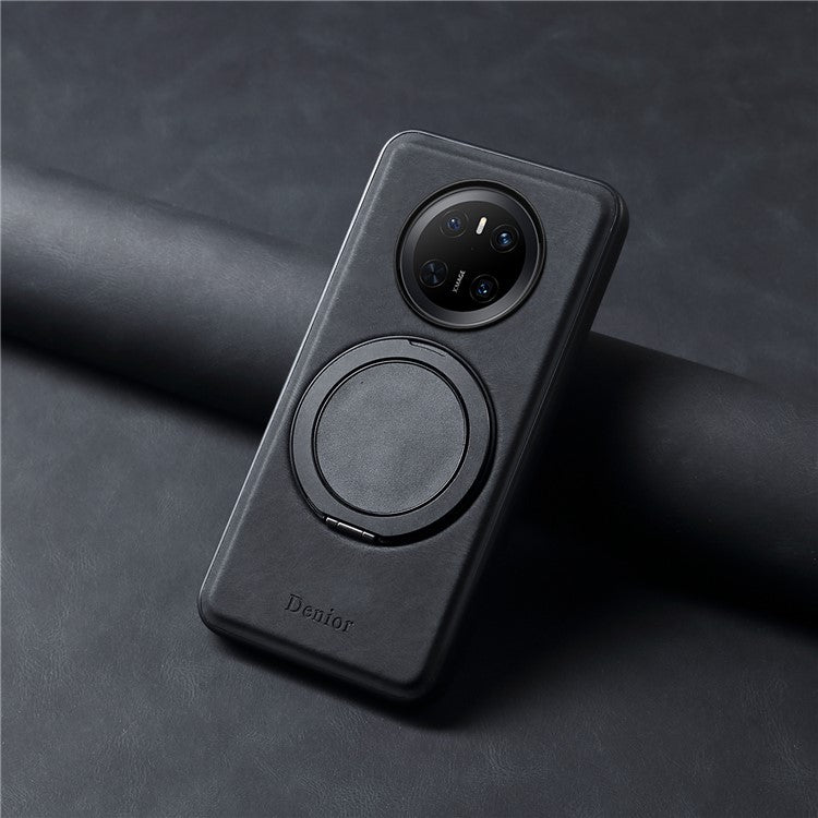 DENIOR A14 For Huawei Mate 70 Magnetic Case Rotary Kickstand Leather PC TPU Phone Cover - Black