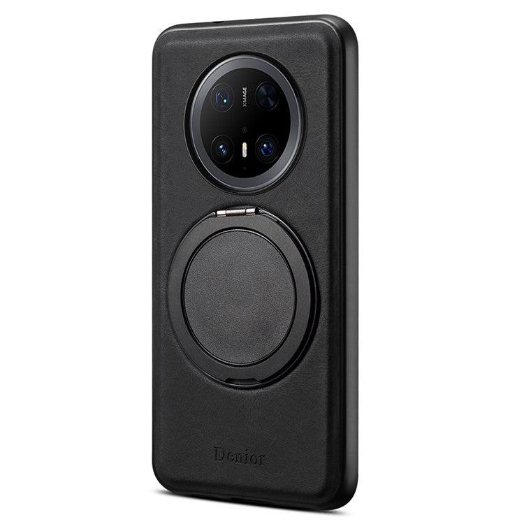 DENIOR A14 For Huawei Mate 70 Pro / Mate 70 Pro+ Magnetic Case Rotary Kickstand Leather PC TPU Phone Cover - Black