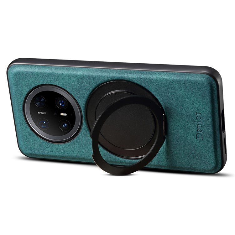 DENIOR A14 For Huawei Mate 70 Pro / Mate 70 Pro+ Magnetic Case Rotary Kickstand Leather PC TPU Phone Cover - Blue