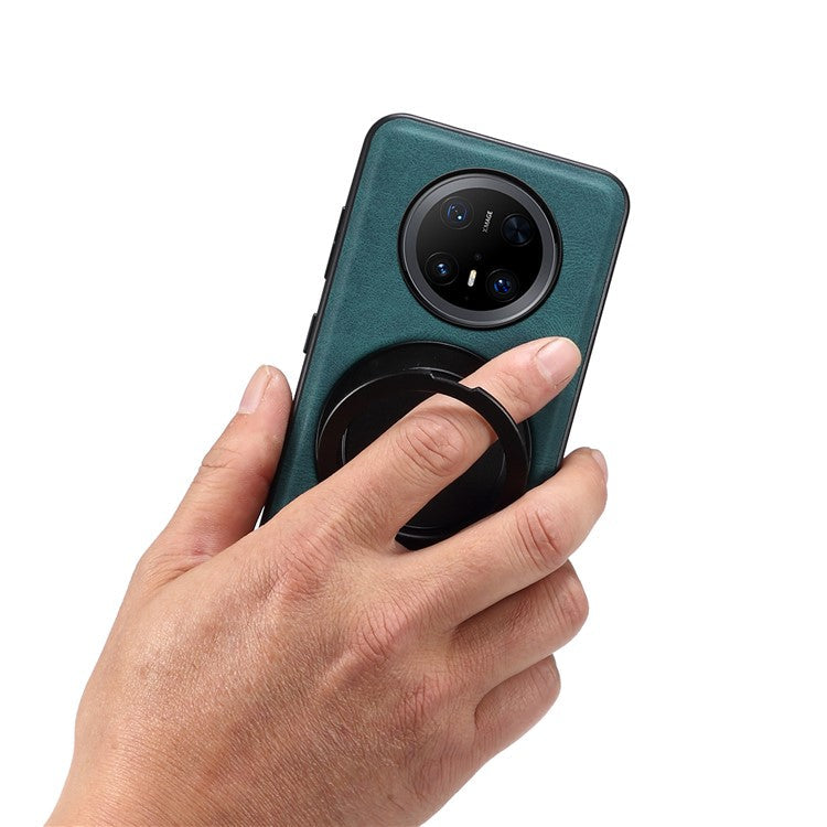 DENIOR A14 For Huawei Mate 70 Pro / Mate 70 Pro+ Magnetic Case Rotary Kickstand Leather PC TPU Phone Cover - Blue