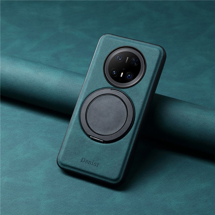 DENIOR A14 For Huawei Mate 70 Pro / Mate 70 Pro+ Magnetic Case Rotary Kickstand Leather PC TPU Phone Cover - Blue
