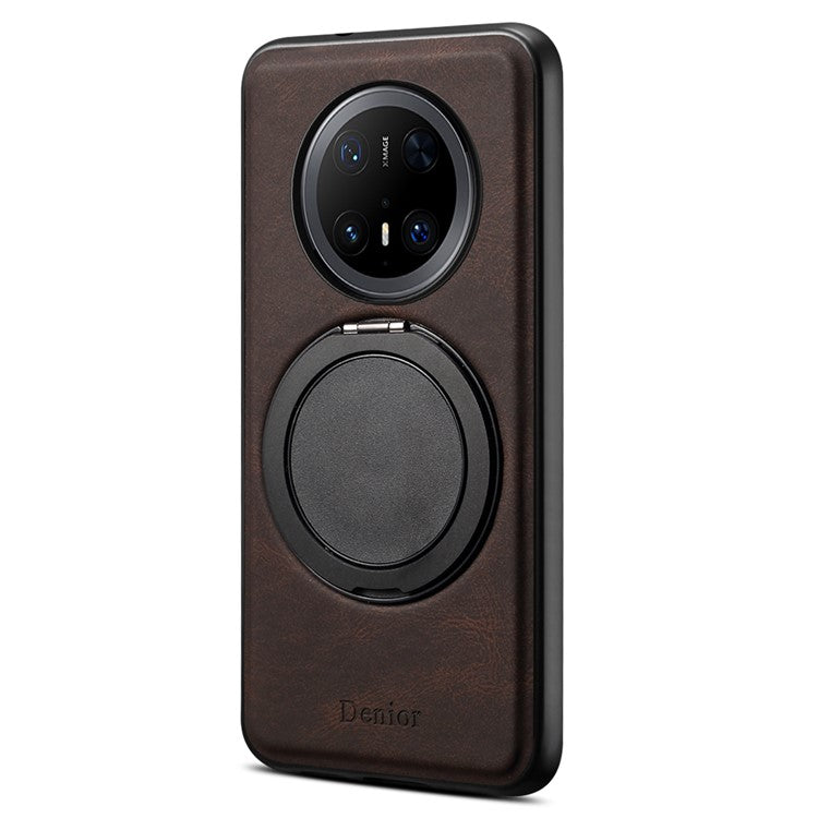 DENIOR A14 For Huawei Mate 70 Pro / Mate 70 Pro+ Magnetic Case Rotary Kickstand Leather PC TPU Phone Cover - Brown