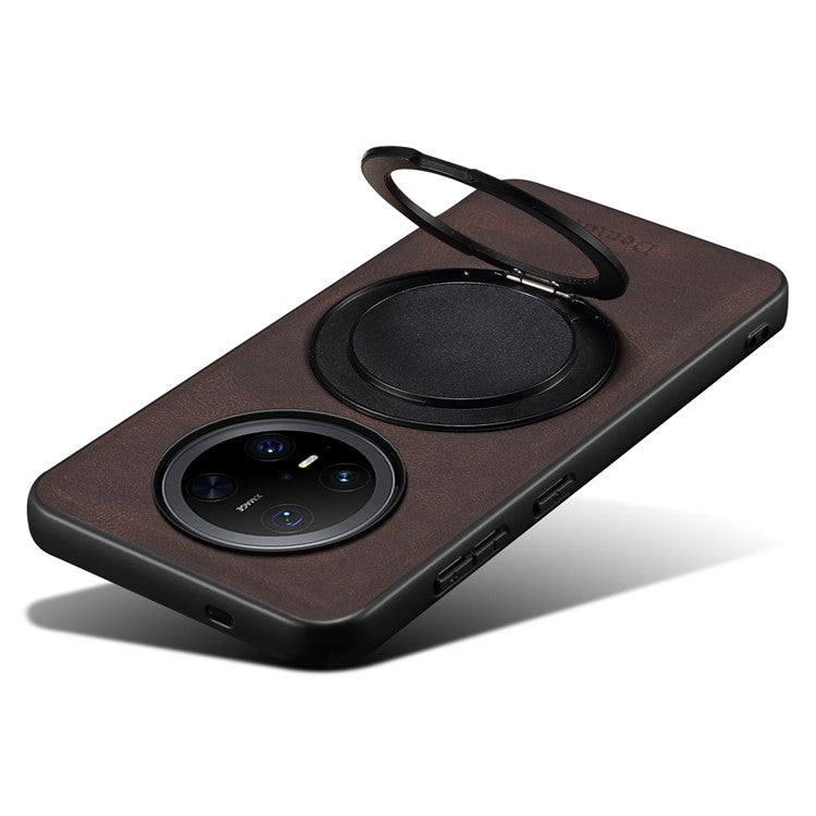 DENIOR A14 For Huawei Mate 70 Pro / Mate 70 Pro+ Magnetic Case Rotary Kickstand Leather PC TPU Phone Cover - Brown