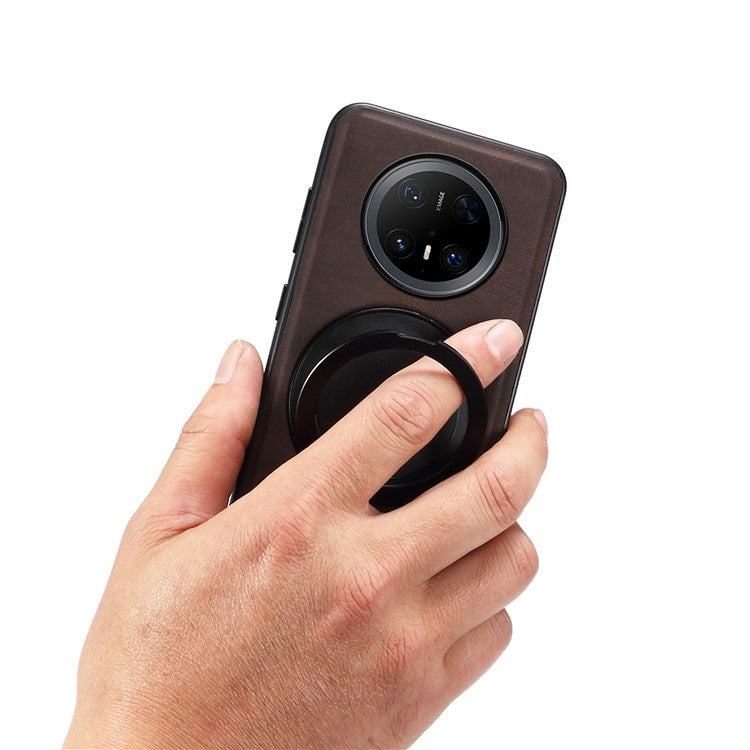 DENIOR A14 For Huawei Mate 70 Pro / Mate 70 Pro+ Magnetic Case Rotary Kickstand Leather PC TPU Phone Cover - Brown