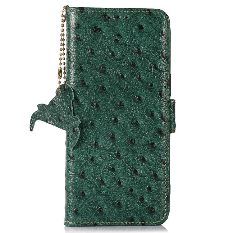 For Motorola Moto G15 4G / G05 4G Case RFID Blocking Genuine Cow Leather Phone Case Ostrich Texture - Green