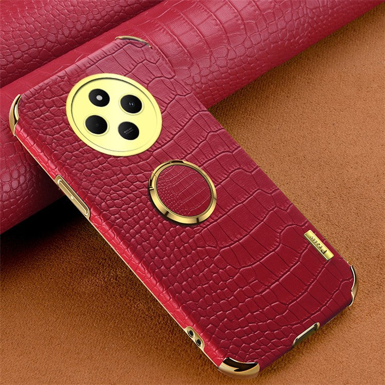 Kickstand Case for Xiaomi Poco C75 4G / 14R 5G / 14C 4G Crocodile Texture TPU + PU Electroplating Phone Cover - Red