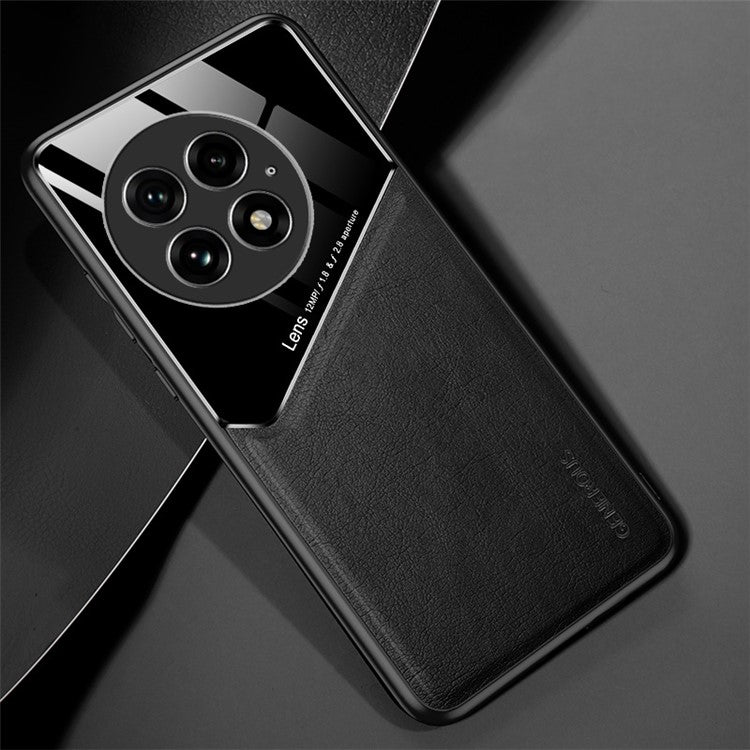 For OnePlus 13 Case Leather Coated PC+TPU Phone Back Cover - Black