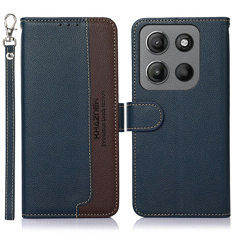 KHAZNEH For Motorola Moto G15 4G Case RFID Blocking Wallet PU Leather Phone Cover - Blue