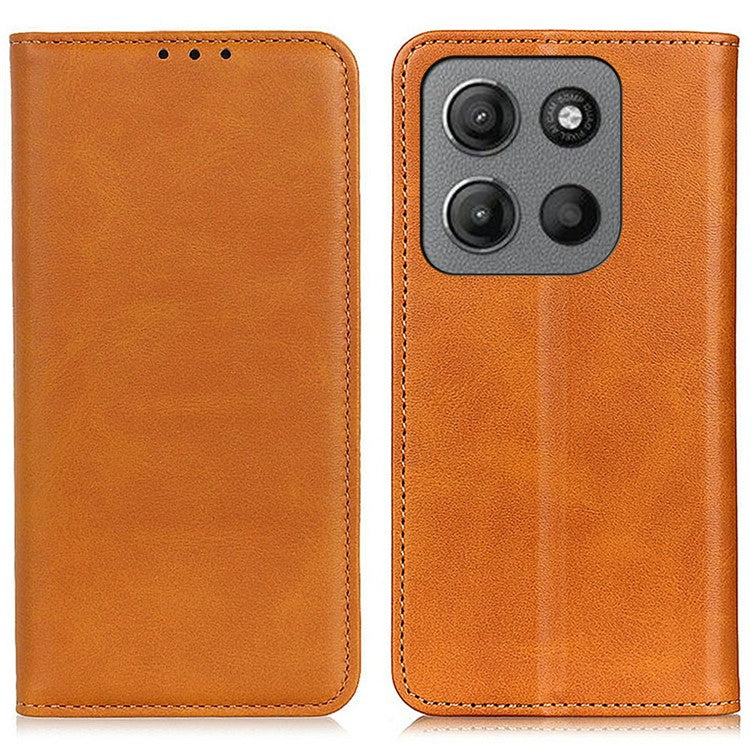 For Motorola Moto G15 4G Case Split Leather Flip Wallet Phone Cover - Brown