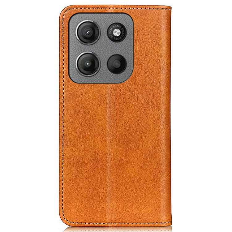 For Motorola Moto G15 4G Case Split Leather Flip Wallet Phone Cover - Brown
