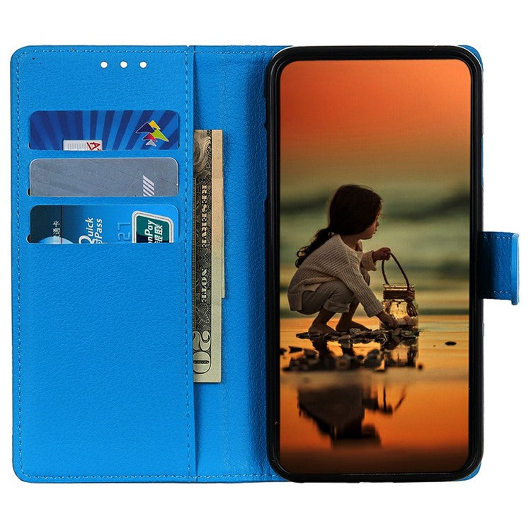 For Motorola Moto G15 4G Wallet Case PU Leather Phone Cover Litchi Texture - Blue