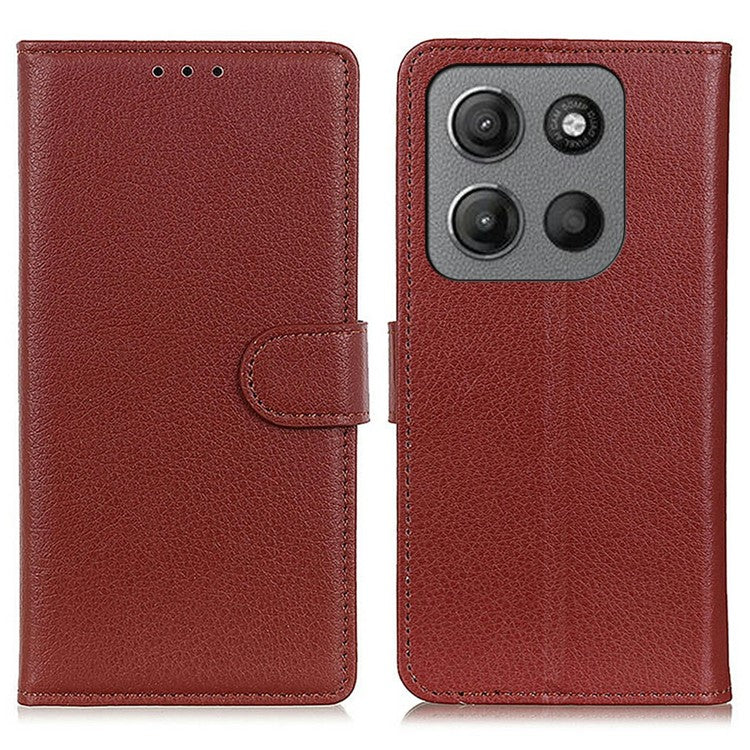 For Motorola Moto G15 4G Wallet Case PU Leather Phone Cover Litchi Texture - Brown