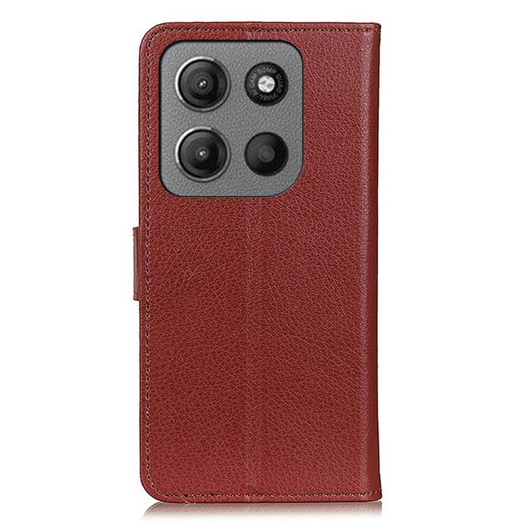 For Motorola Moto G15 4G Wallet Case PU Leather Phone Cover Litchi Texture - Brown