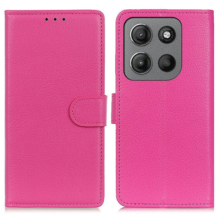 For Motorola Moto G15 4G Wallet Case PU Leather Phone Cover Litchi Texture - Rose