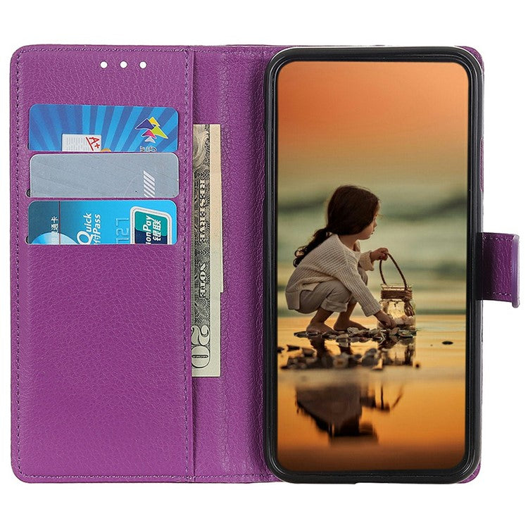 For Motorola Moto G15 4G Wallet Case PU Leather Phone Cover Litchi Texture - Purple