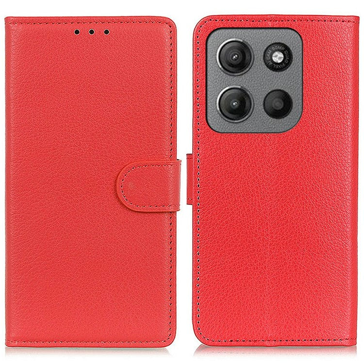 For Motorola Moto G15 4G Wallet Case PU Leather Phone Cover Litchi Texture - Red