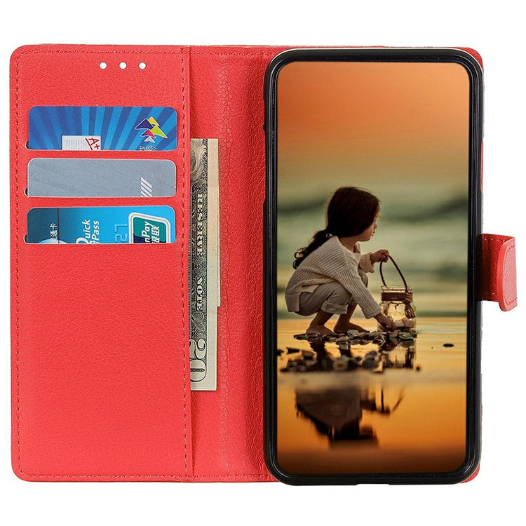 For Motorola Moto G15 4G Wallet Case PU Leather Phone Cover Litchi Texture - Red