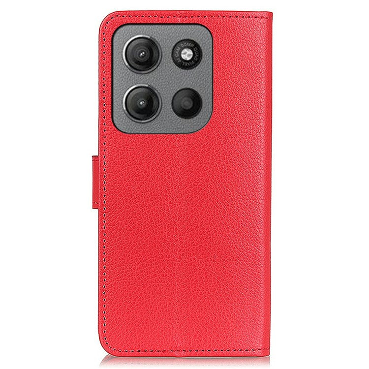 For Motorola Moto G15 4G Wallet Case PU Leather Phone Cover Litchi Texture - Red