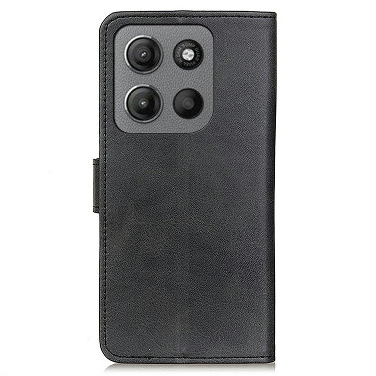 For Motorola Moto G15 4G Stand Wallet Case Cowhide Texture Leather Phone Cover - Black
