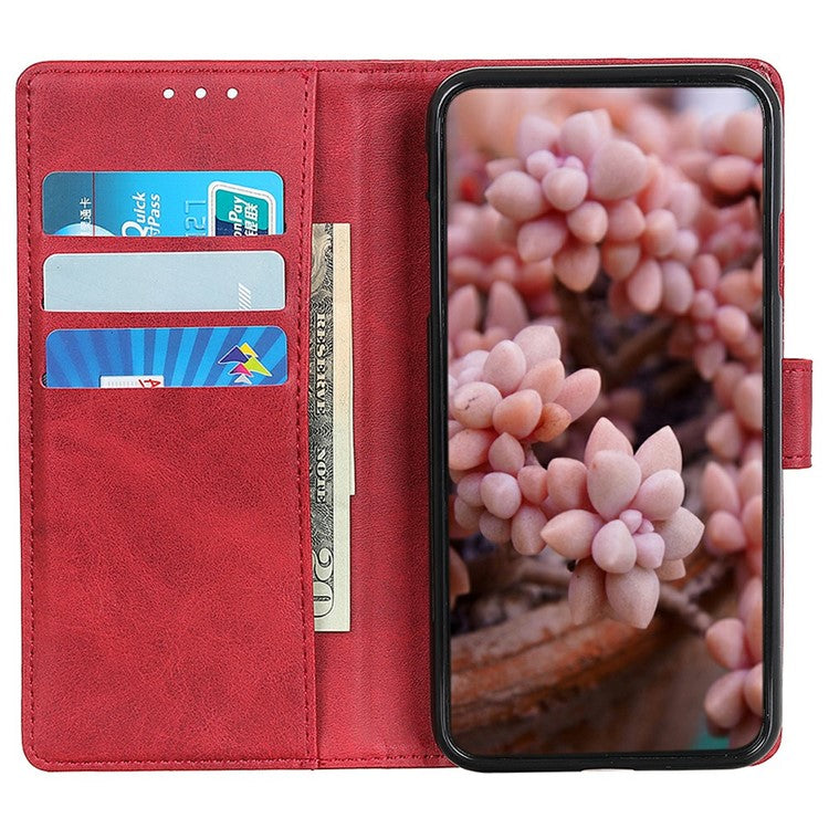 For Motorola Moto G15 4G Stand Wallet Case Cowhide Texture Leather Phone Cover - Red