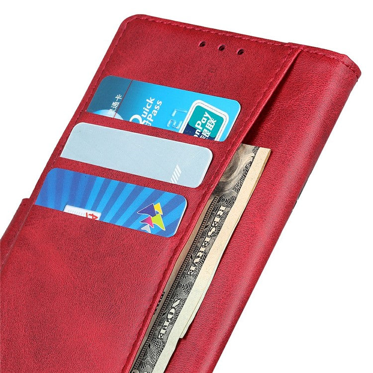 For Motorola Moto G15 4G Stand Wallet Case Cowhide Texture Leather Phone Cover - Red