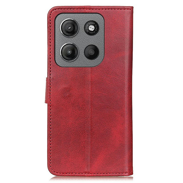 For Motorola Moto G15 4G Stand Wallet Case Cowhide Texture Leather Phone Cover - Red