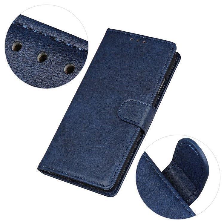 For Motorola Moto G15 4G Stand Wallet Case Cowhide Texture Leather Phone Cover - Blue