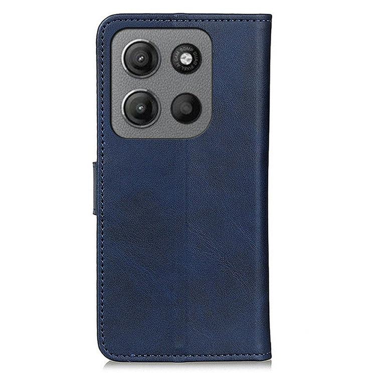 For Motorola Moto G15 4G Stand Wallet Case Cowhide Texture Leather Phone Cover - Blue